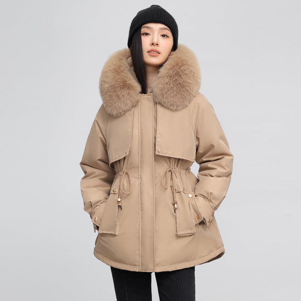 Women's Waist-tight Slimming Hooded Big Fur Collar Thermal Cotton-padded Clothes