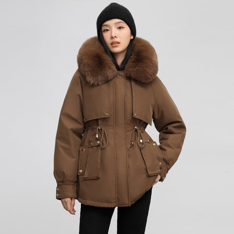 Women's Waist-tight Slimming Hooded Big Fur Collar Thermal Cotton-padded Clothes