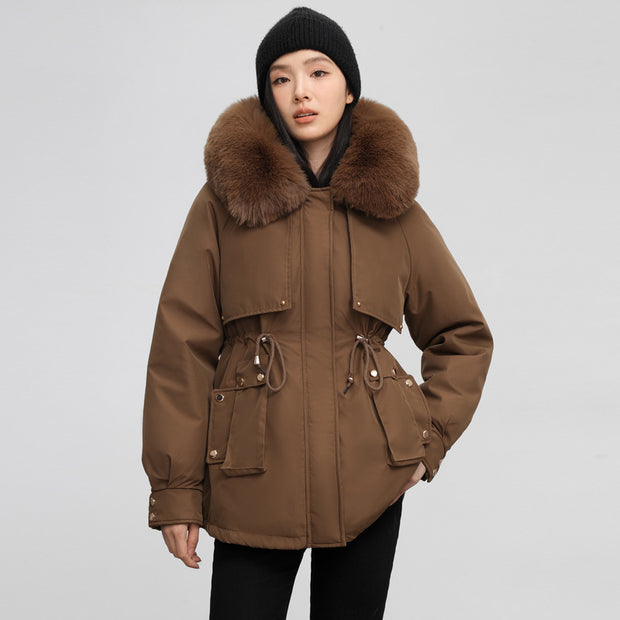 Women's Waist-tight Slimming Hooded Big Fur Collar Thermal Cotton-padded Clothes