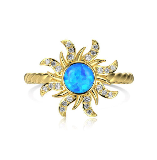 Women's Pure Silver Ring With Inlaid Sun Set