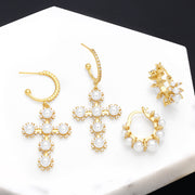 Pearl Geometric Circle Ear Clip Cross Eardrops
