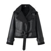 Autumn And Winter Short Flared Fur-Lined Coat With Collar