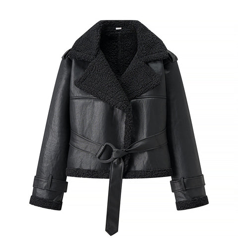 Autumn And Winter Short Flared Fur-Lined Coat With Collar