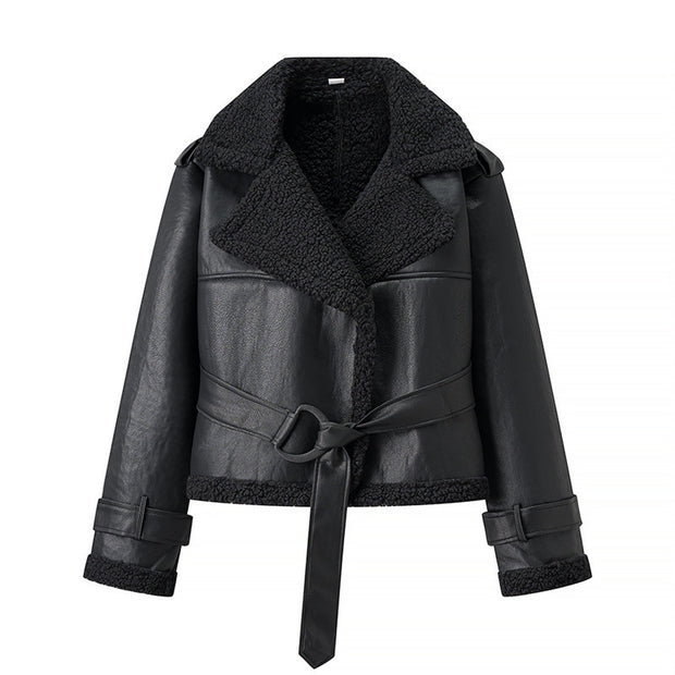 Autumn And Winter Short Flared Fur-Lined Coat With Collar