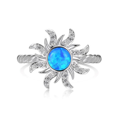 Women's Pure Silver Ring With Inlaid Sun Set