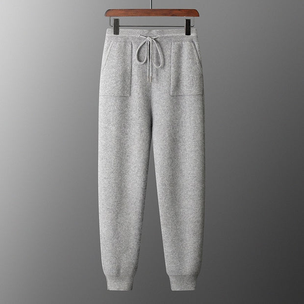 Men's Solid Color Casual Hooded Knitted Sweatshirt Long Pants Set