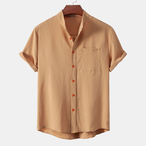 Stand Collar Cardigan Men's Casual Shirt