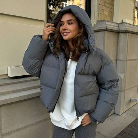 Cotton-padded Loose Coat Short Pocket Cap Jacket
