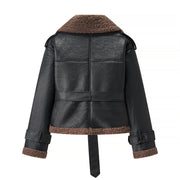 Autumn And Winter Short Flared Fur-Lined Coat With Collar