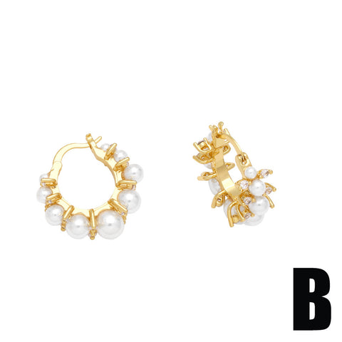 Pearl Geometric Circle Ear Clip Cross Eardrops